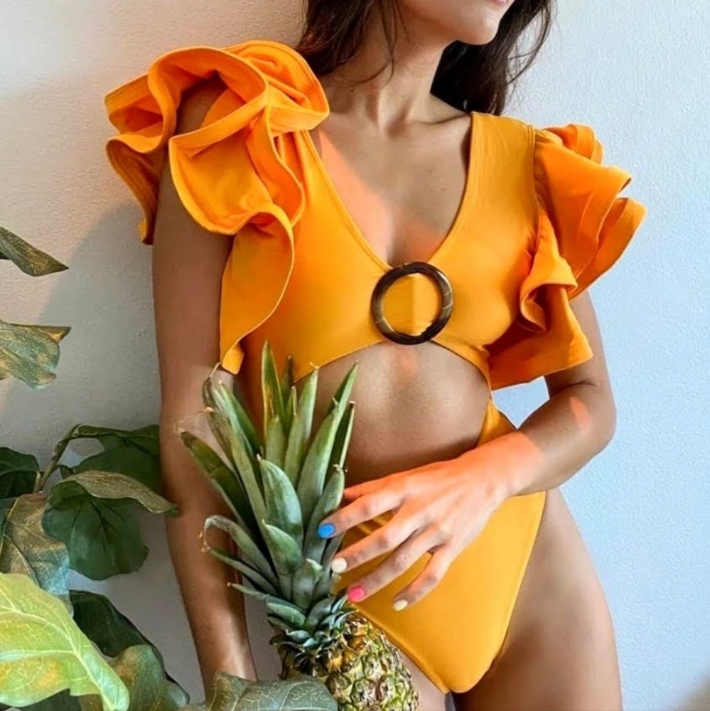 Sexy Yellow Ruffle Monokini